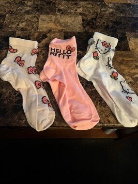Hello Kitty Pink and White Crew Socks Trio - Cute Bow & Character Prints